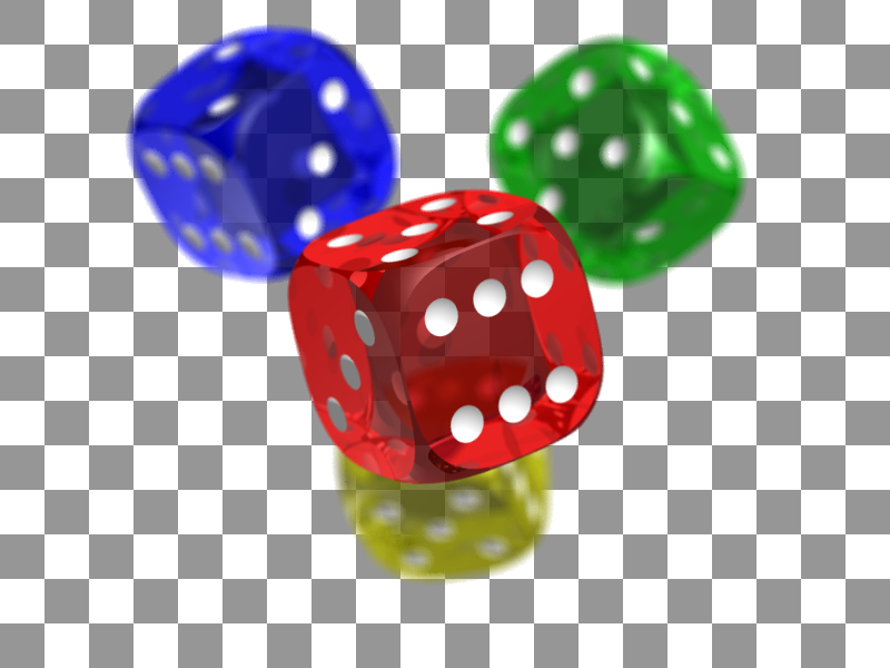 Colored dice with checkered background